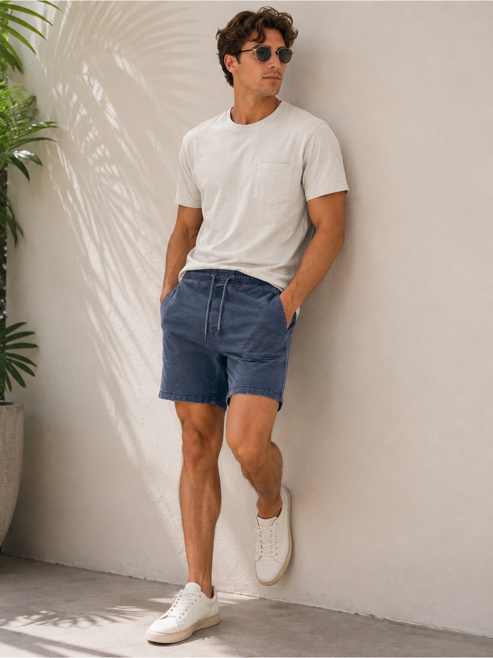 AE Flex Trekker Washed Blue‎ Drawstring Jogger Shorts Casual Stretch